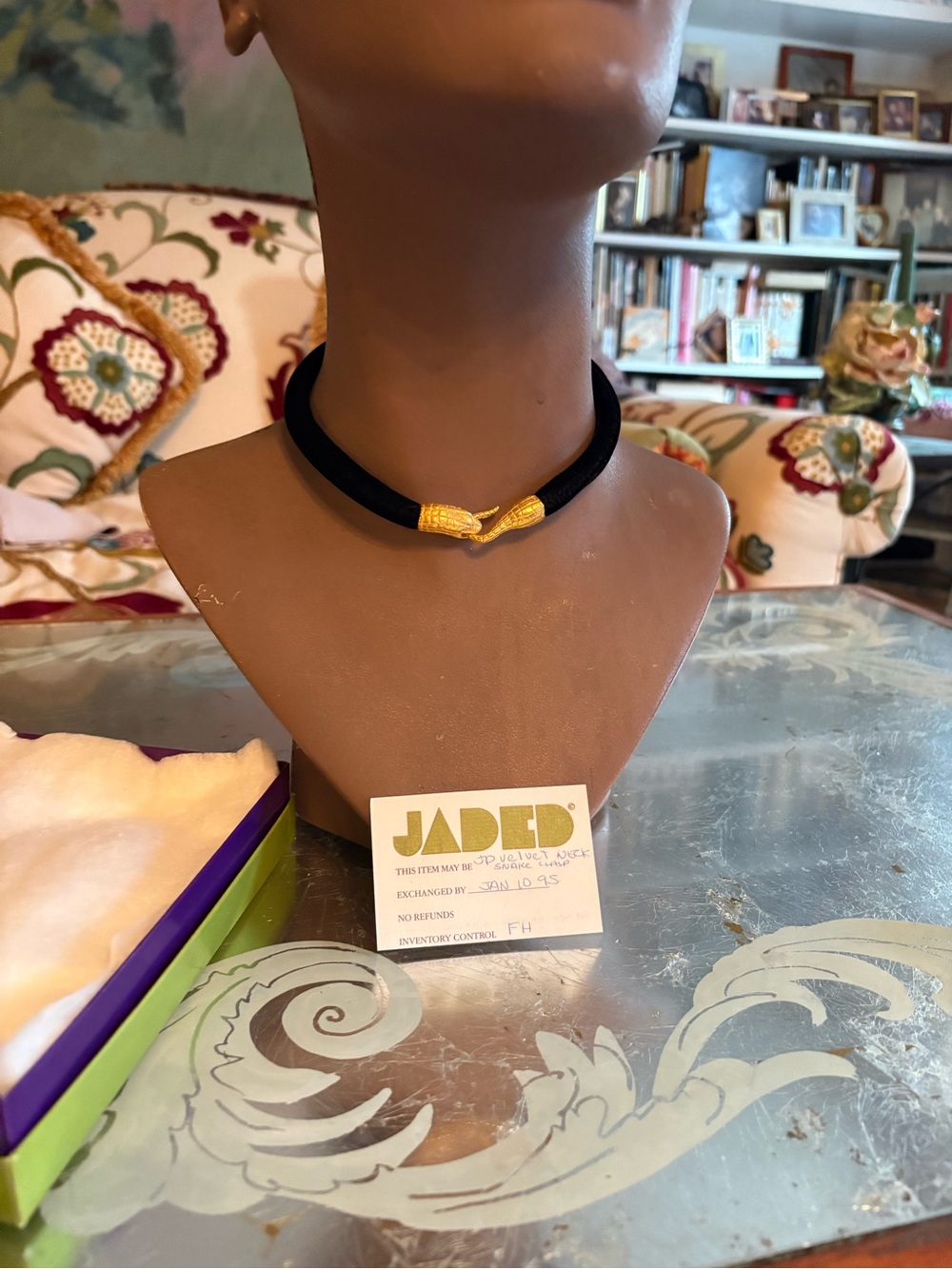 Black Velvet Choker Necklace with Gold Snake Accent